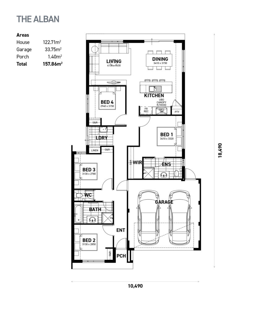 The Alban floor plan - 3 bedroom 2 bathroom home design (157.86m²) by Ideal Homes