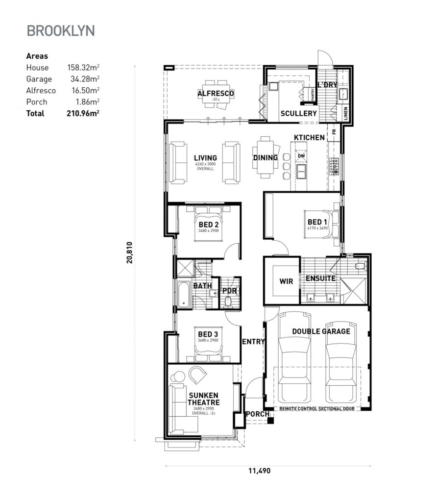 The Brooklyn floor plan - 3 bedroom 2 bathroom home design (210.96m²) by Ideal Homes