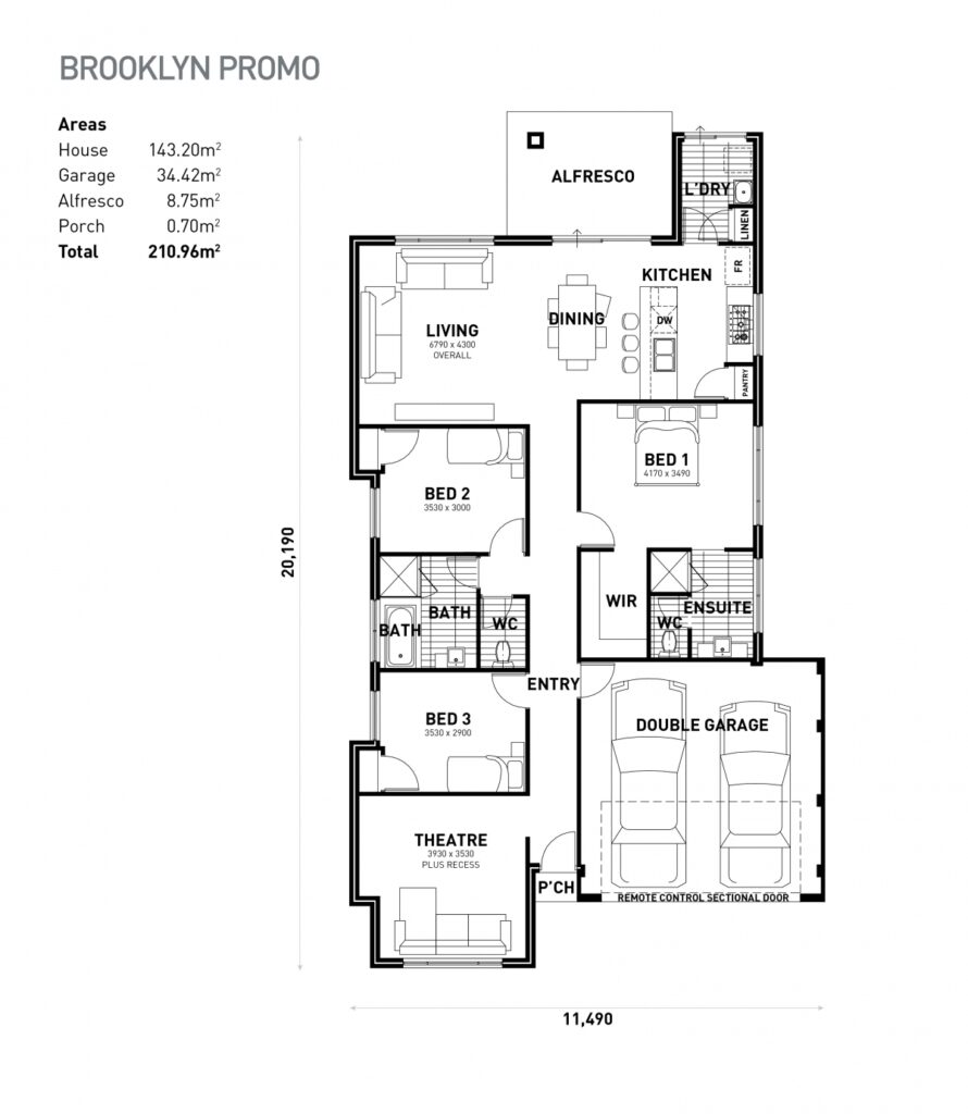 The Brooklyn Promo floor plan - 3 bedroom 2 bathroom home design (210.96m²) by Ideal Homes