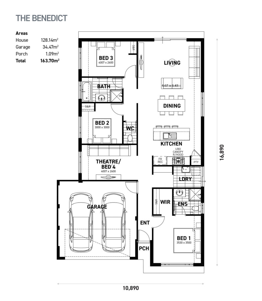 The Benedict floor plan - 4 bedroom 2 bathroom home design (163.70m²) by Ideal Homes