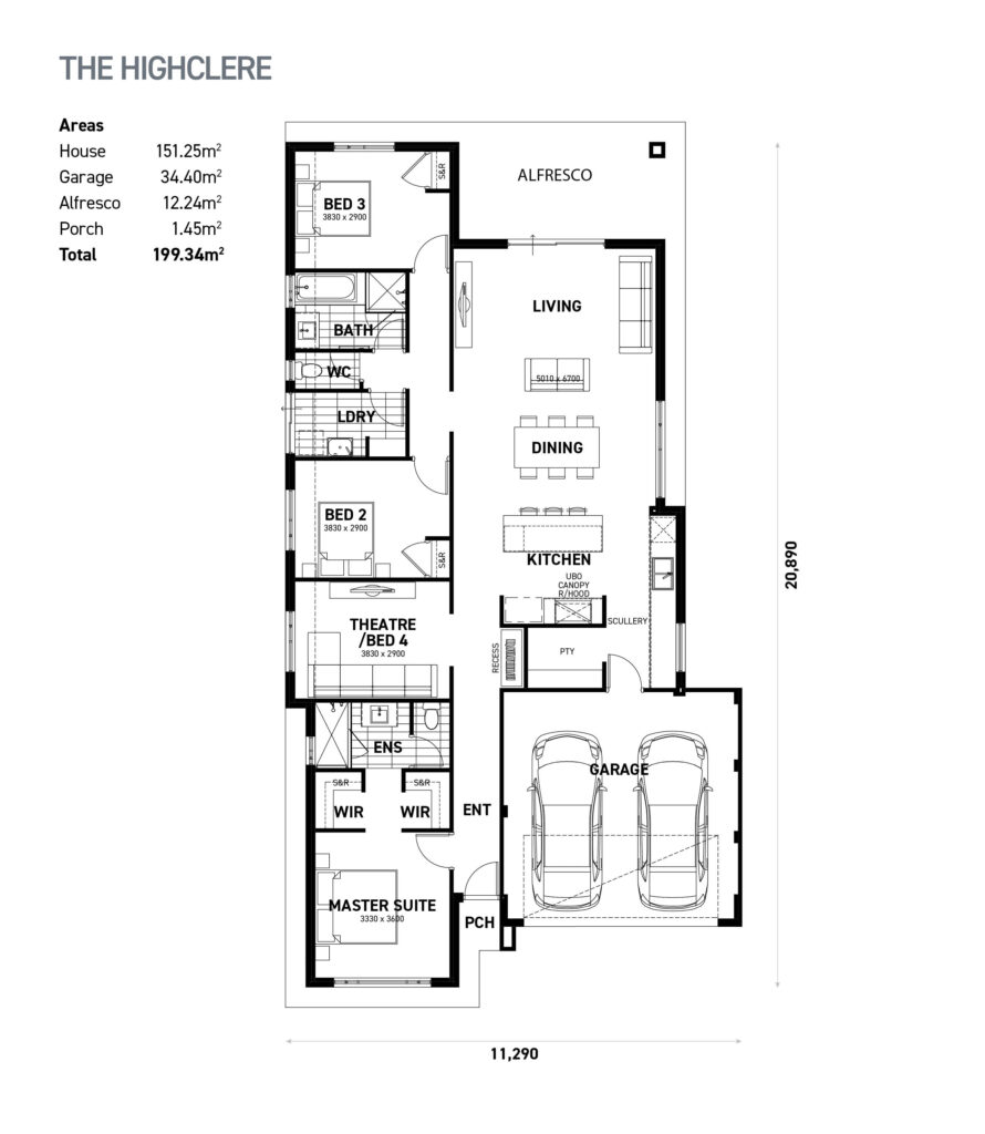 The Highclere floor plan - 3 bedroom 2 bathroom home design (199.34m²) by Ideal Homes
