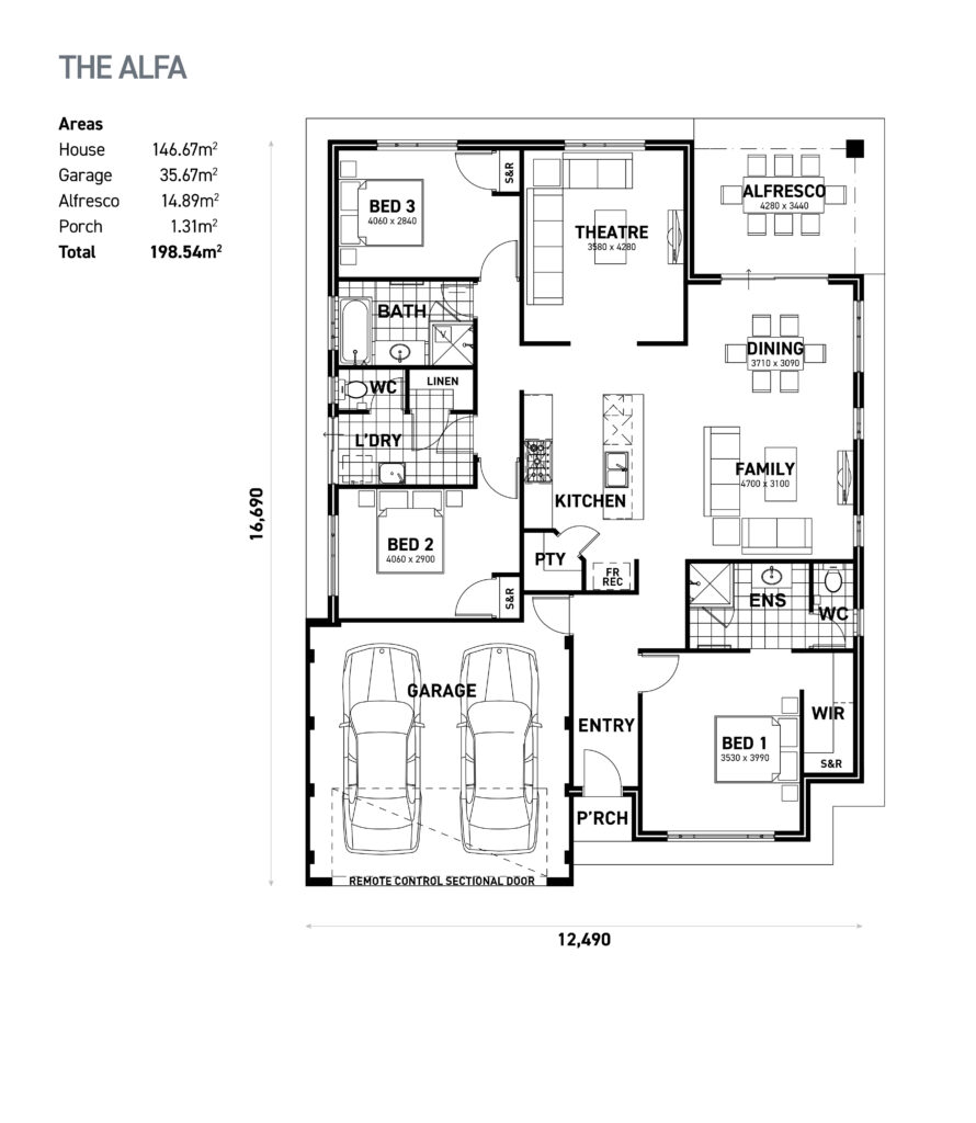 The Alfa floor plan - 3 bedroom 2 bathroom home design (198.54m²) by Ideal Homes