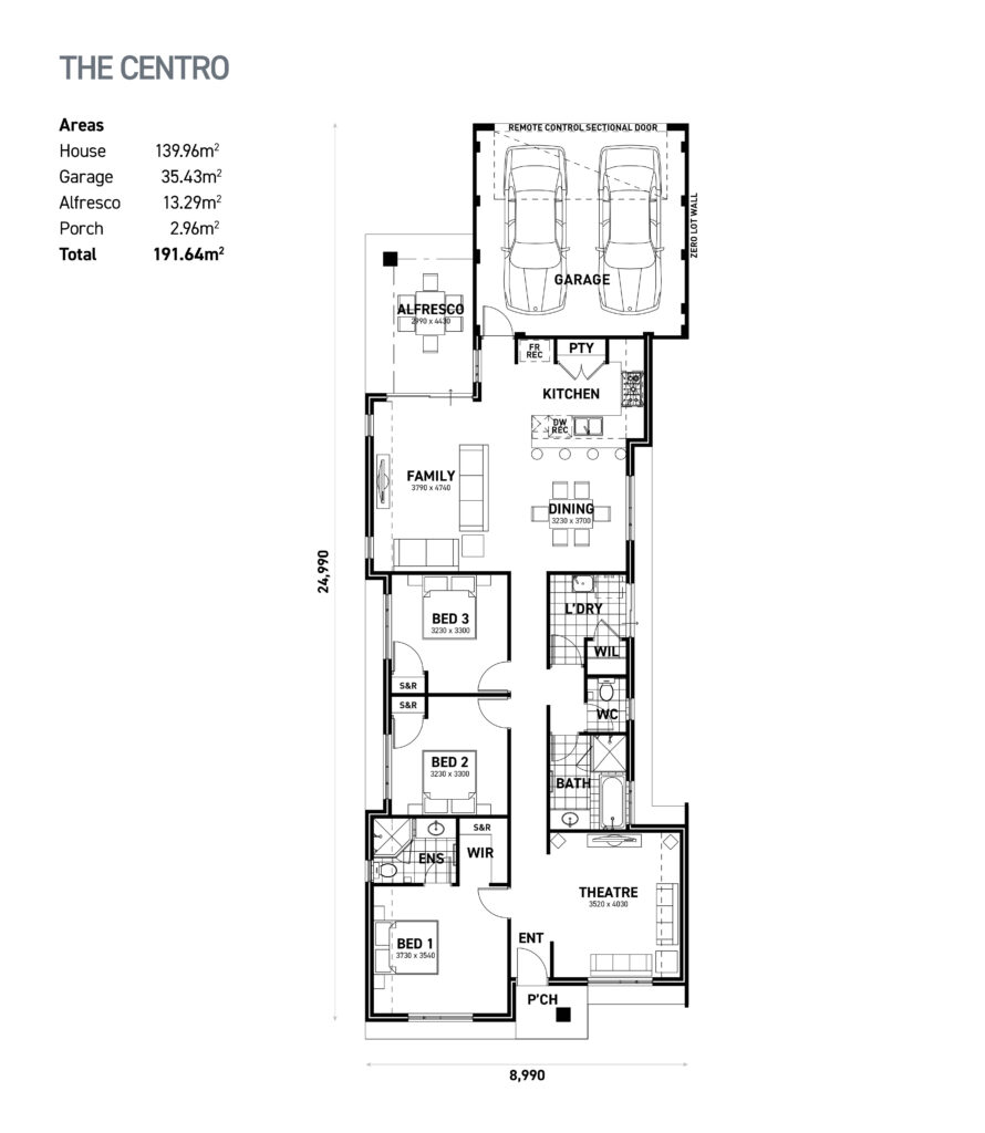 The Centro floor plan - 3 bedroom 2 bathroom home design (191.64m²) by Ideal Homes